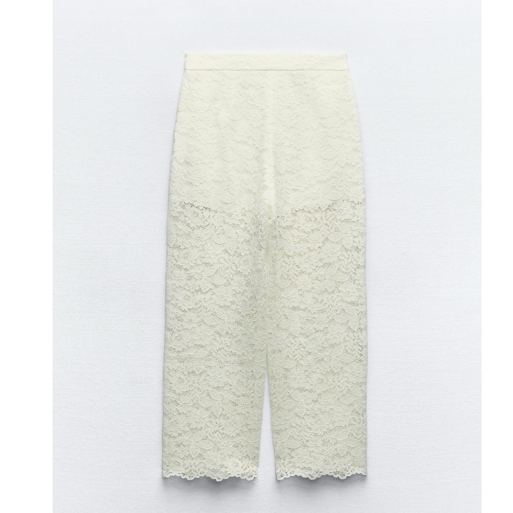 Zara LACE DETAIL CROPPED PANTS - Picture 5 of 9